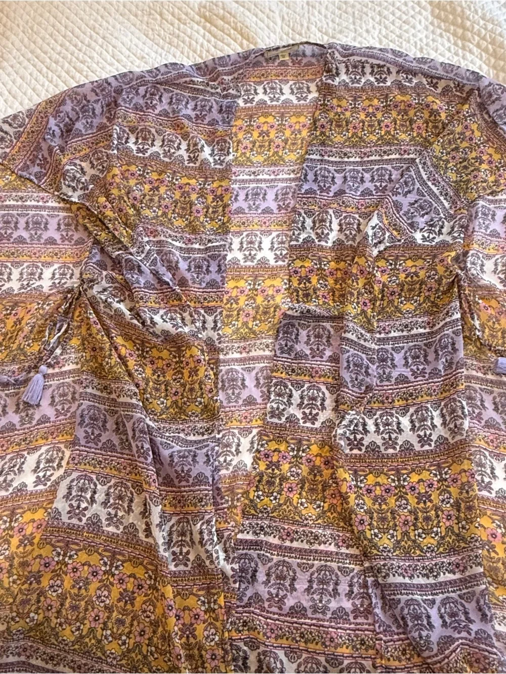 Floral Stripe Lavender & Mustard Lightweight Scarf Wrap